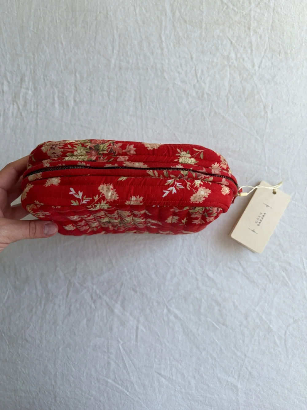 NWT Doen Sakara Quilted Fabric Zip Pouch Bag Lantana Floral Red